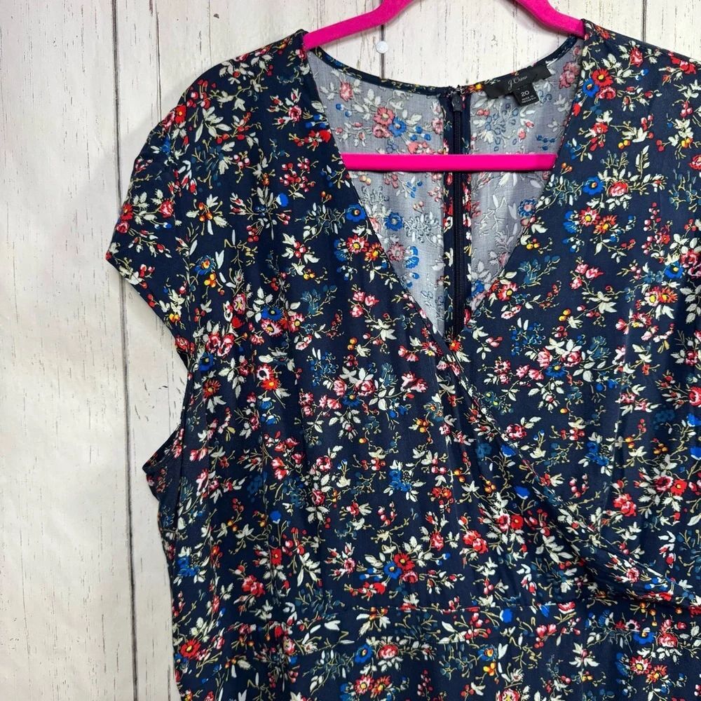 J.Crew Navy Floral Ruffle Mini Dress Romantic Cottagecore Soft Feminine - Picture 2 of 16